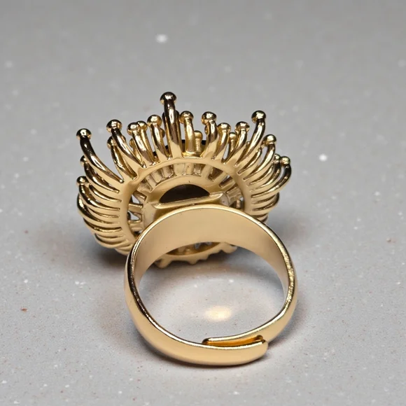 18k Gold Plated Sapphire Crystal Fire Works Massive Statement Ring - Picture 3 of 5